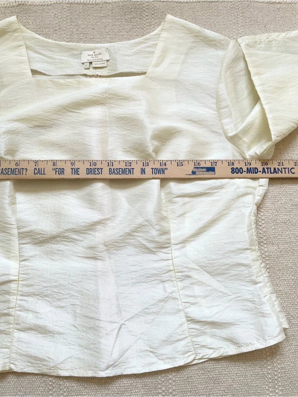Kate Spade Taffeta Silk Square Neck Blouse Size 6 Cream Vintage Style 3/4 Sleeve